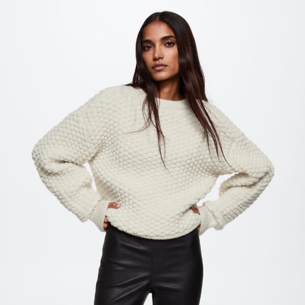 Mango Cream Textured Sweater